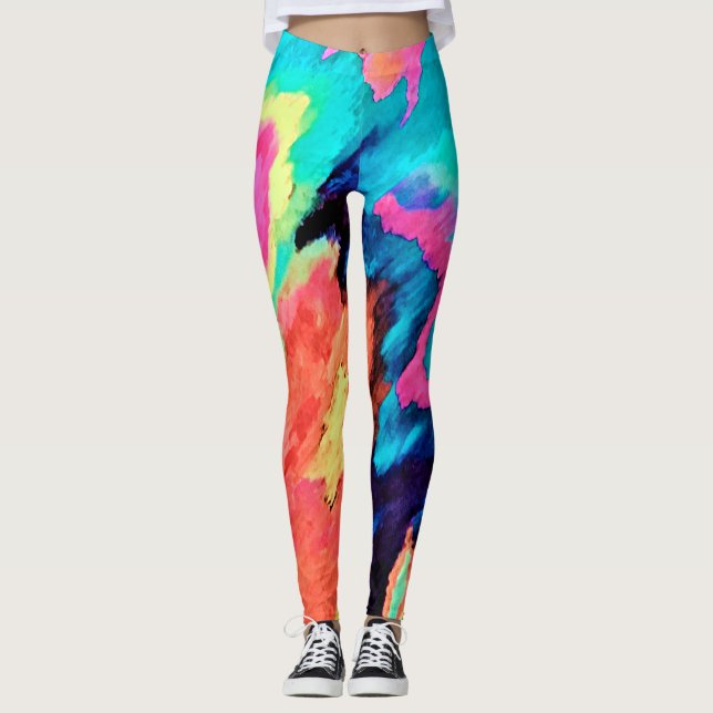 Leggings com Estampa de Arte Abstrata em 2 Cores (Frente)
