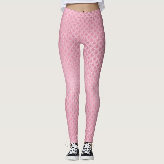 Leggings com Estampa de Escamas de Sereia Rosa (Frente)