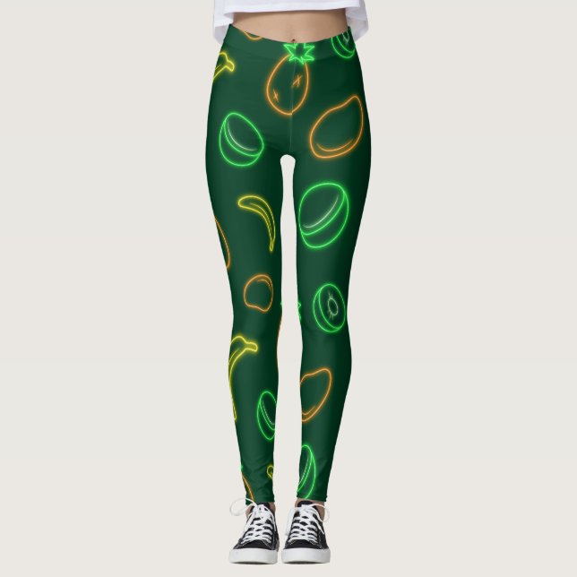 Leggings com Estampa de Frutas Tropicais Neon (Frente)