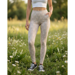 Leggings com Estampa de Galho de Algodão Botânico