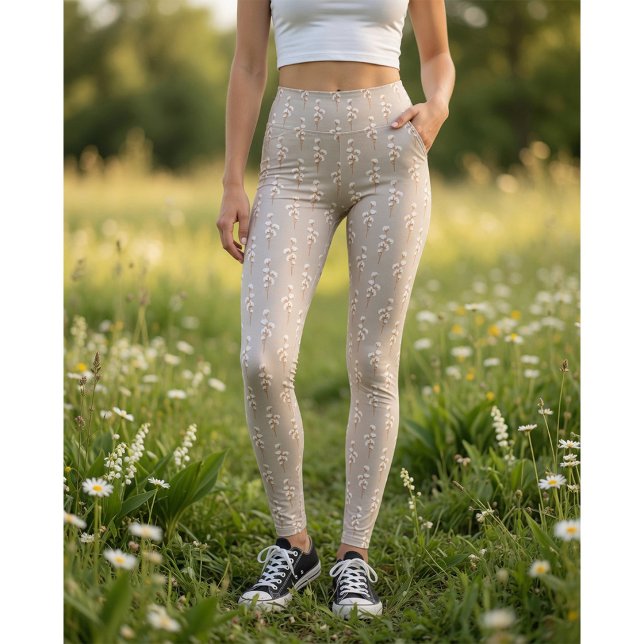 Leggings com Estampa de Galho de Algodão Botânico (Criador carregado)