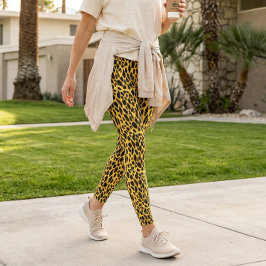Leggings com Estampa de Guepardo Amarelo