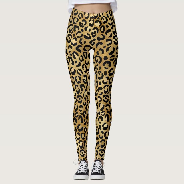 Leggings com Estampa de Leopardo Dourado (Frente)