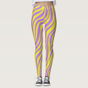 Leggings com Estampa de Listras Neon e Linhas Ondu