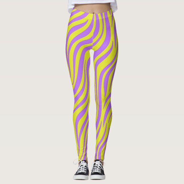 Leggings com Estampa de Listras Neon e Linhas Ondu (Frente)