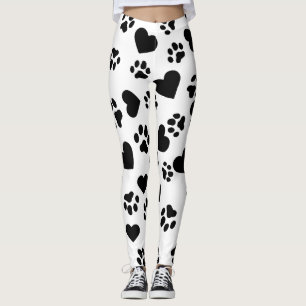 Leggings com Estampa de Pata de Gato Preto e Coraç