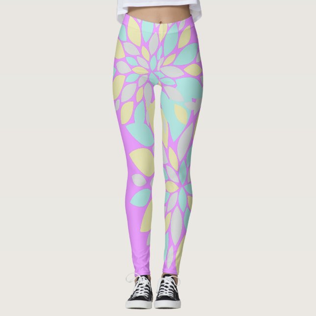 Leggings com Estampa de Pétalas de Pastel (Frente)