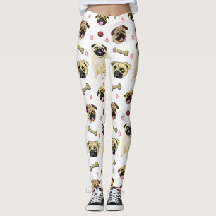 Leggings com Estampa de Pug Branco