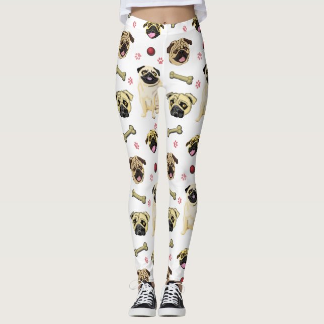 Leggings com Estampa de Pug Branco (Frente)