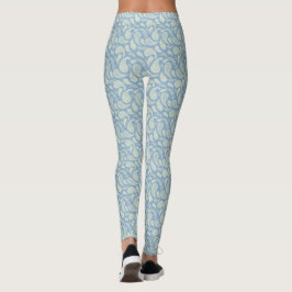 Leggings com Estampa Paisley Azul-Crema