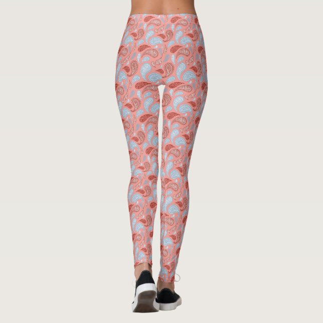 Leggings com Estampa Paisley Azul-Salmão (Verso)
