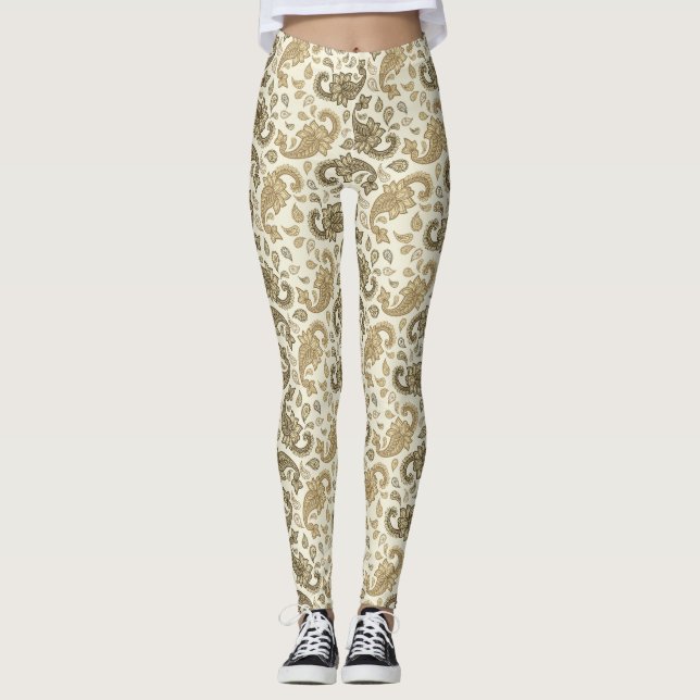 Leggings com Estampa Paisley Bege-Marrom (Frente)