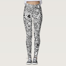Leggings com Estampa Preta e Branca de Doodle