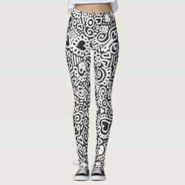 Leggings com Estampa Preta e Branca de Doodle