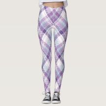 Leggings com Estampa Xadrez Azul, Roxo e Branco