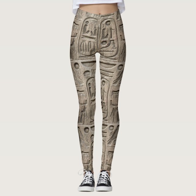 Leggings com Estilo de Padrão de Hieróglifos Egípc (Frente)