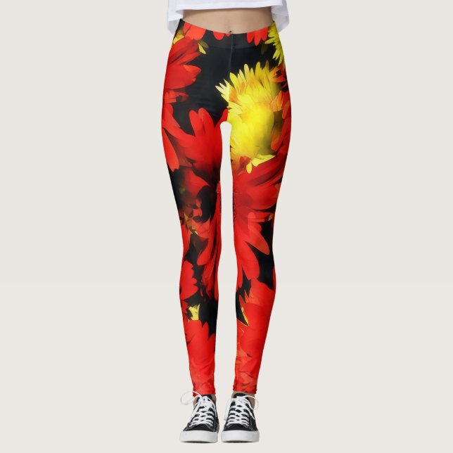 Leggings com Flores Amarelas Vermelhas da Mãe (Frente)