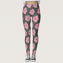 Leggings com Flores Cor-de-Rosa e Listras