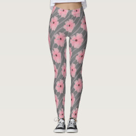 Leggings com Flores Cor-de-Rosa e Listras