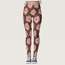 Leggings com Flores Cor-de-Rosa e Listras