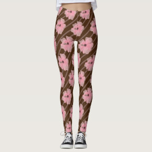 Leggings com Flores Cor-de-Rosa e Listras
