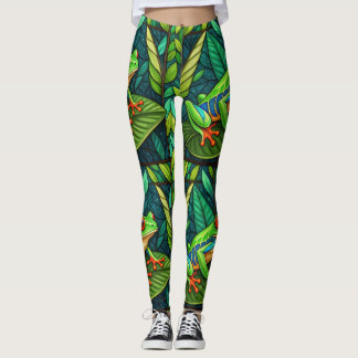 Leggings com folhas verdes vibrantes e coloridas