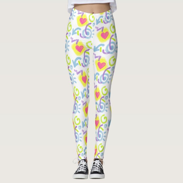 Leggings com Impressão de Coração Retro dos Anos O (Frente)