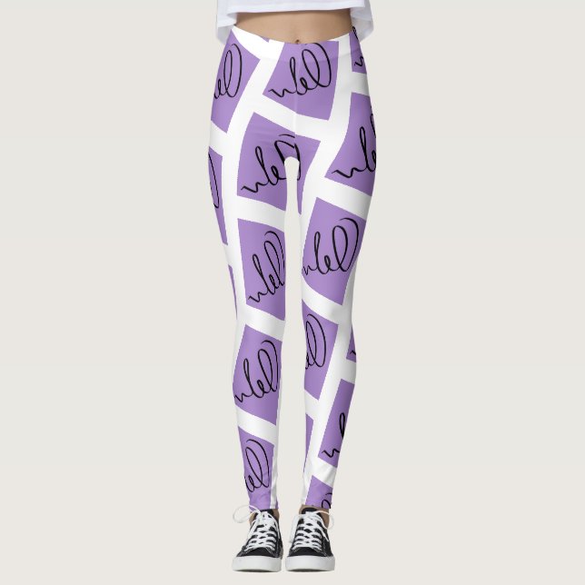 Leggings com Impressão de Escrita de Arte Abstrata (Frente)