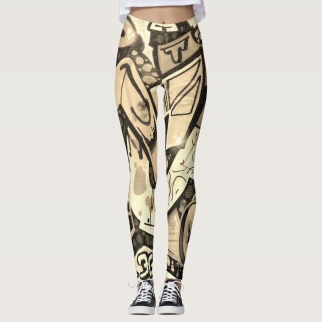 Leggings com Padrão Abstrato de Asa de Borboleta D (Frente)