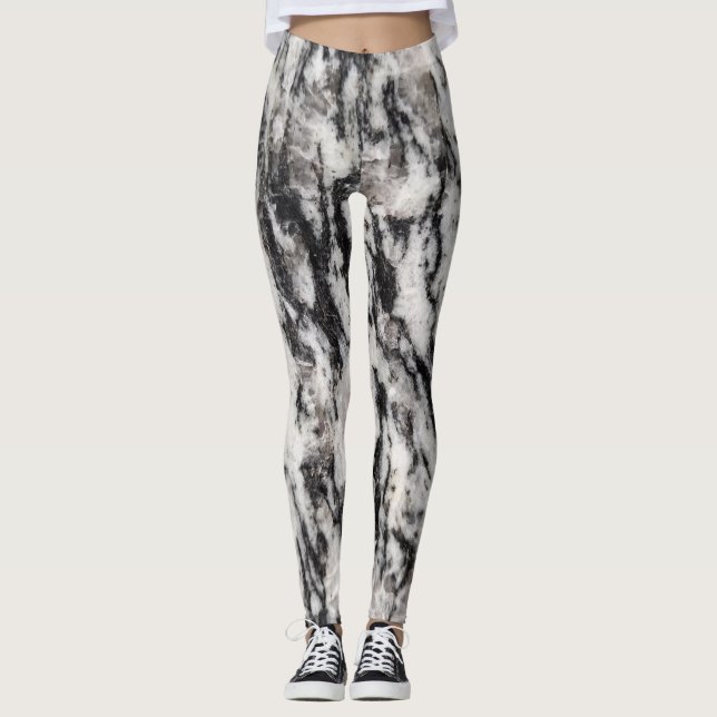 Leggings com padrão abstrato de manchas brancas e  (Frente)