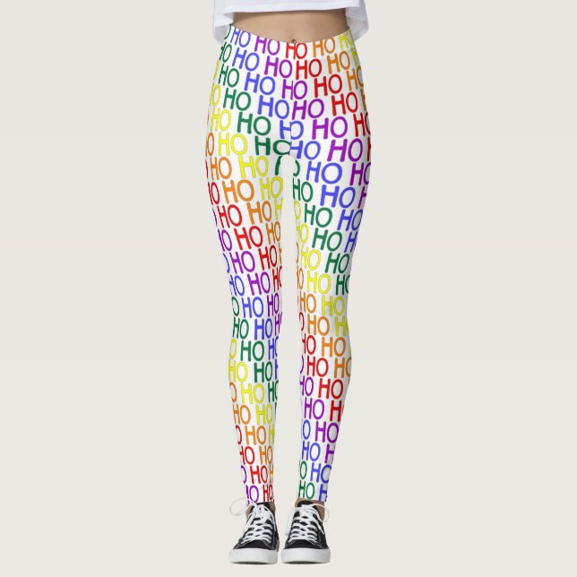 Leggings com padrão Arco-íris Ho Ho Ho (Frente)
