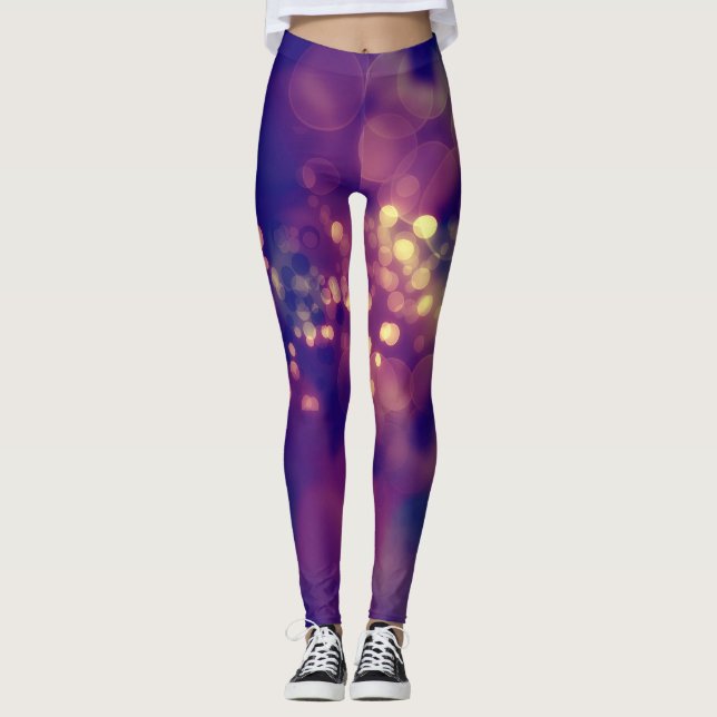 Leggings com padrão bokeh roxo e rosa abstrato (Frente)