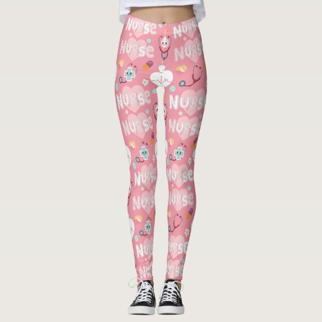 Leggings com padrão contínuo de vida de enfermeira (Frente)