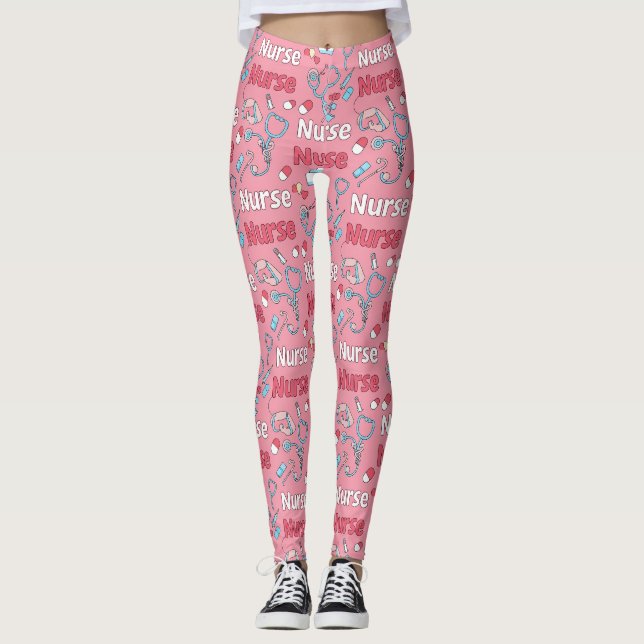 Leggings com padrão contínuo Pink Nurse Life (1) (Frente)