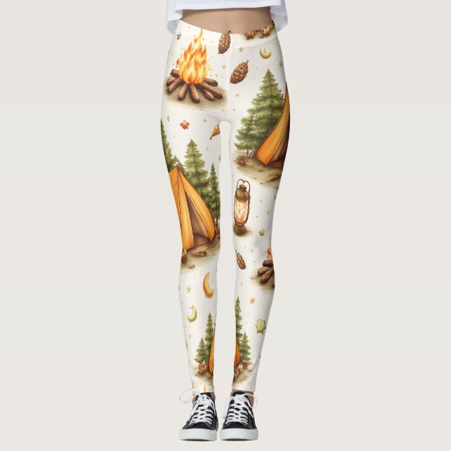 Leggings com Padrão de Acampamento em Noites Flore (Frente)