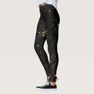 Leggings com Padrão de Brilho Dourado Preto