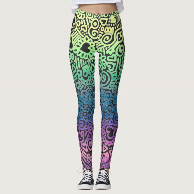 Leggings com Padrão de Doodle Pastel (Frente)