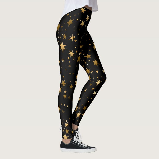 Leggings com Padrão de Estrela Celestial Dourada (Direita)
