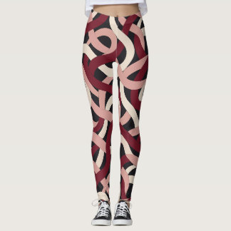 Leggings com Padrão de Fita Entrelaçada Burgundy B