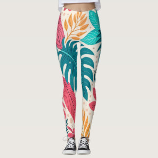 Leggings com Padrão de Folhas da Selva Tropical