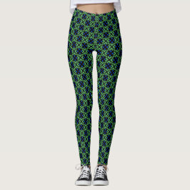 Leggings com padrão de folhas verdes e pétalas azu