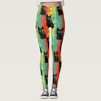 Leggings com Padrão de Gato Preto Retrô