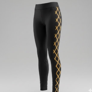 Leggings com Padrão de Grade Brilho Dourado