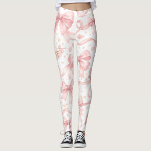 Leggings com Padrão de Laço Rosa