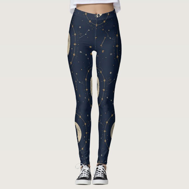 Leggings com Padrão de Lua de Lobo Uivando Celesti (Frente)