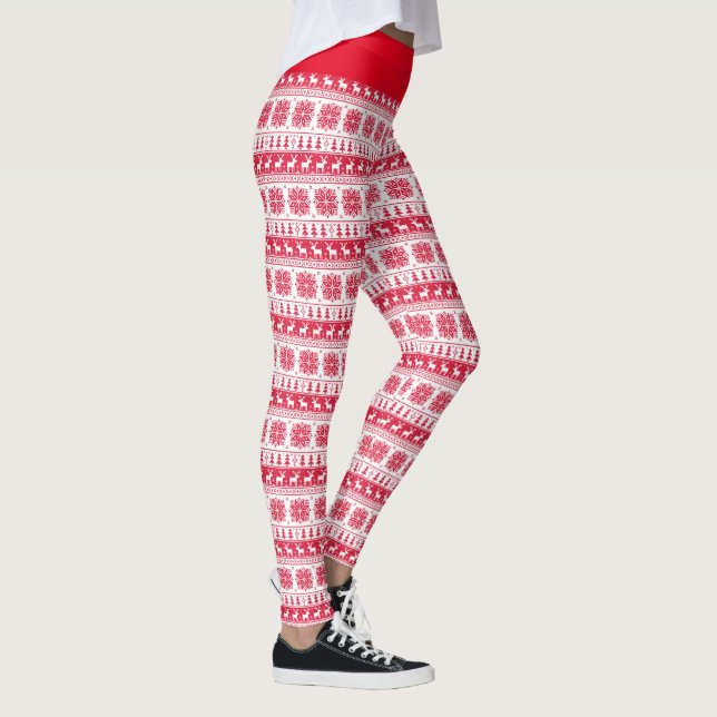 Leggings com padrão de Natal Vermelho (Direita)