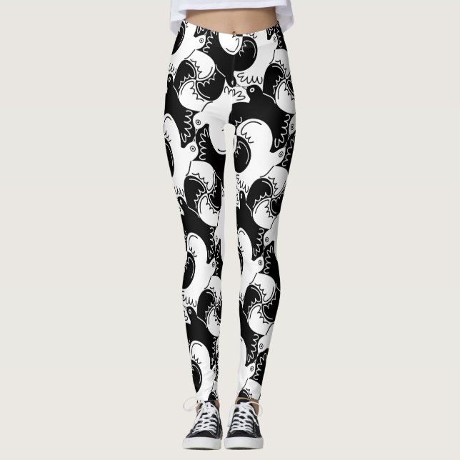 Leggings com padrão de pássaro preto e branco dive (Frente)