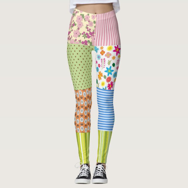 Leggings com Padrão de Patchwork Capotado (Frente)