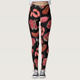 Leggings com padrão de produtos de carne desenhado