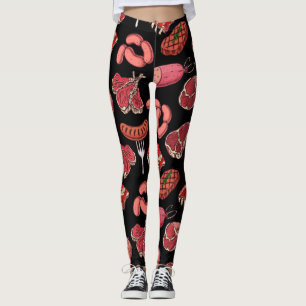 Leggings com padrão de produtos de carne desenhado